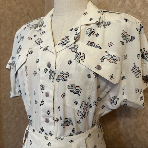 VTG 80s Retro Pastel Abstract Accordion Pleated Midi Maxi Skirt and Shirt Set - Picture 5 of 15